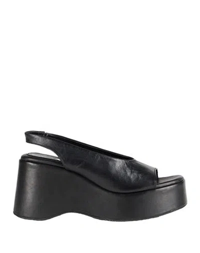 Mng Collection Woman Sandals Black Size 10 Leather