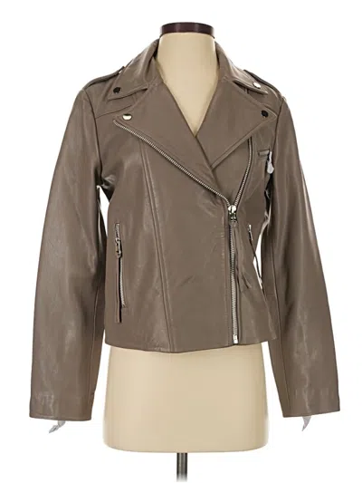 Pre-owned Mng Leather Jacket In Brown