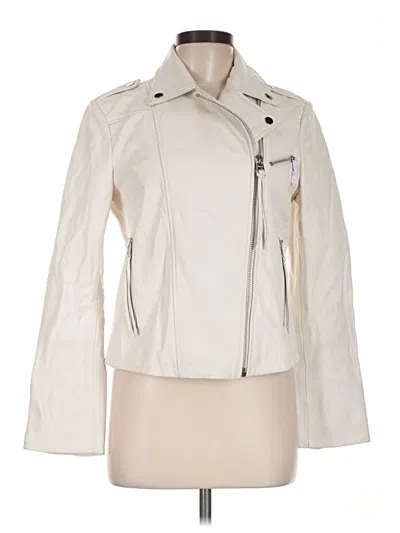Pre-owned Mng Leather Jacket In Ivory