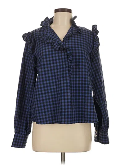 Pre-owned Mng Long Sleeve Blouse In Blue