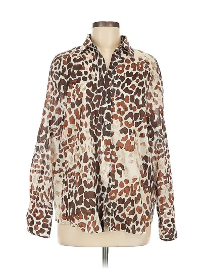 Pre-owned Mng Long Sleeve Blouse In Brown