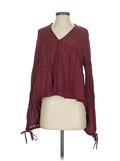 Pre-owned Mng Long Sleeve Blouse In Burgundy