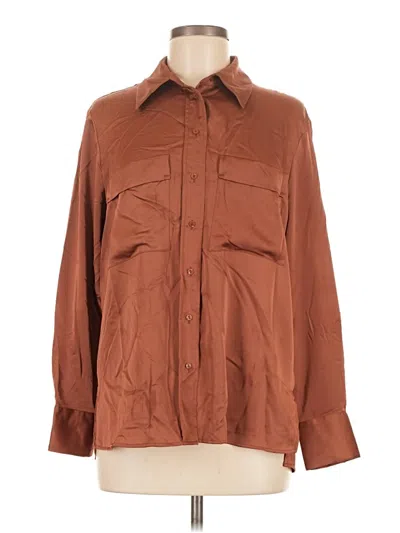 Pre-owned Mng Long Sleeve Button Down Shirt In Brown