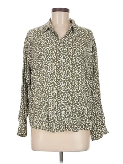 Pre-owned Mng Long Sleeve Button Down Shirt In Green