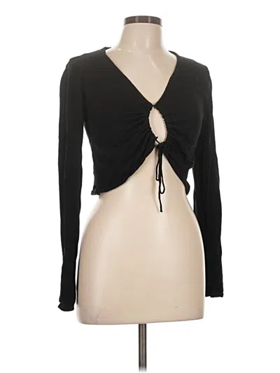 Pre-owned Mng Long Sleeve Top Black Plunge Neckline Tops