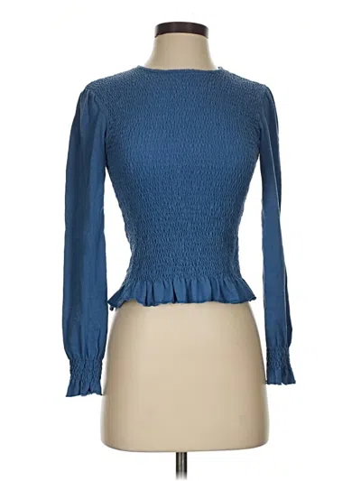 Pre-owned Mng Long Sleeve Top Blue Mock Neckline Tops