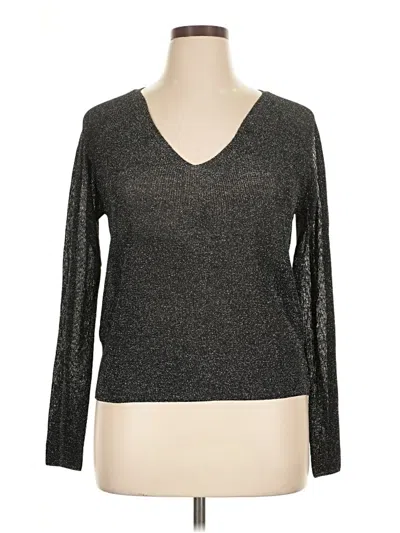 Pre-owned Mng Long Sleeve Top Gray Metallic Pattern V-neck Tops