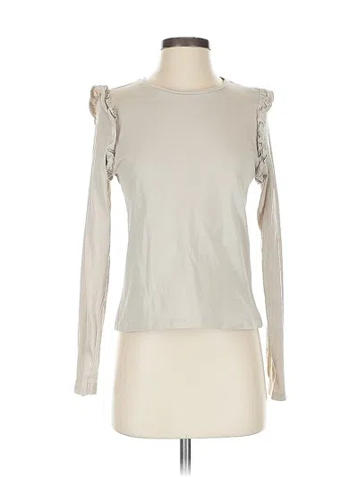 Pre-owned Mng Long Sleeve Top Ivory Ruffles Neckline Tops In White