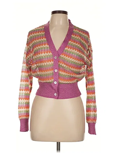 Pre-owned Mng Long Sleeve Top Purple Plunge Neckline Tops