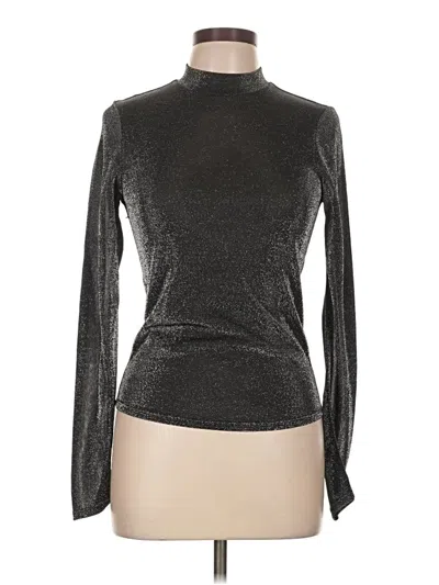 Mng Long Sleeve Top Silver Metallic Pattern Turtleneck Tops