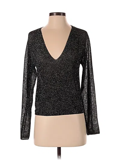 Mng Long Sleeve Top Silver Plunge Neckline Tops In Black