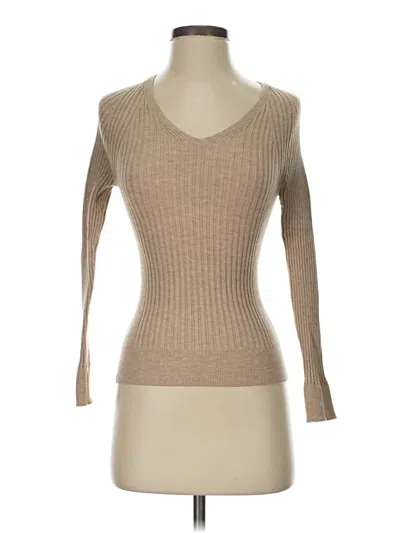 Pre-owned Mng Long Sleeve Top Tan Scoop Neck Tops In Brown