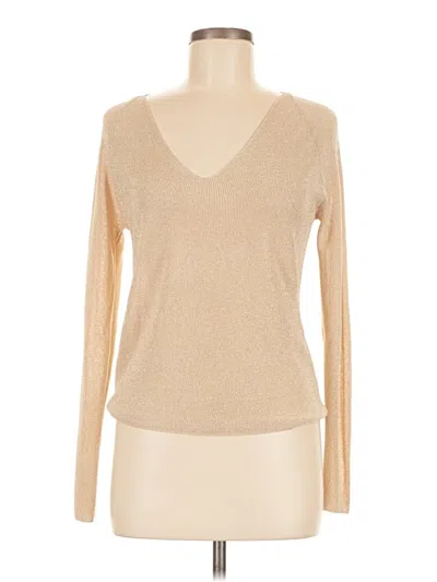 Pre-owned Mng Long Sleeve Top Tan V Neck Tops In Brown