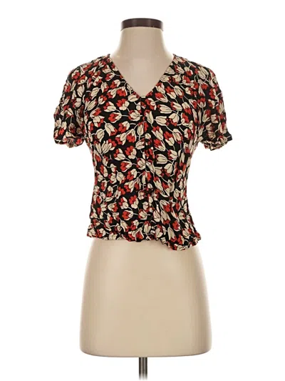 Pre-owned Mng Short Sleeve Blouse In Brown
