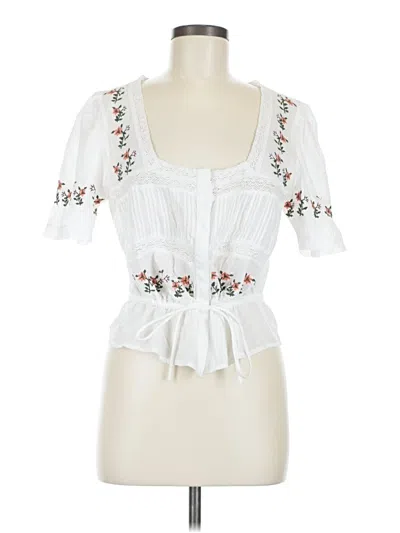 Pre-owned Mng Short Sleeve Blouse In White