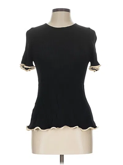 Pre-owned Mng Short Sleeve Top Black Mock Neckline Tops