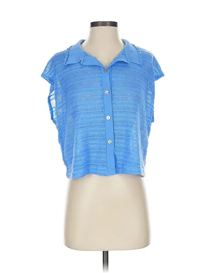 Pre-owned Mng Short Sleeve Top Blue Collared Neckline Tops