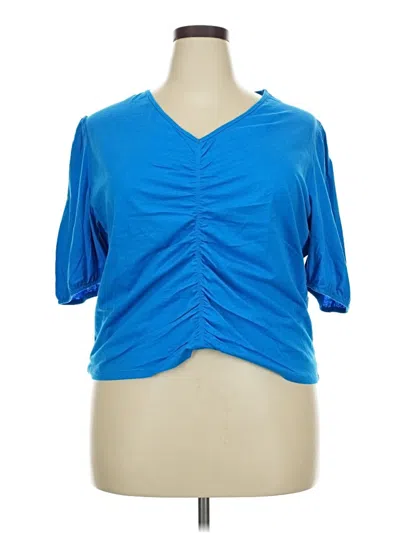 Mng Short Sleeve Top Blue Sweetheart Neckline Tops