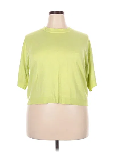 Pre-owned Mng Short Sleeve Top Green Mock Neckline Tops