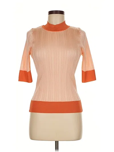 Pre-owned Mng Short Sleeve Top Orange Mock Neckline Tops