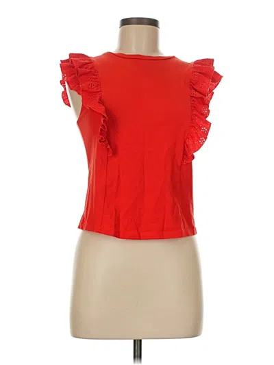 Pre-owned Mng Short Sleeve Top Red Ruffles Neckline Tops