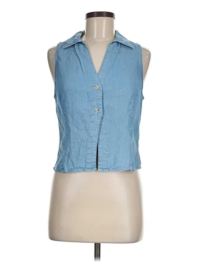 Pre-owned Mng Sleeveless Button Down Shirt In Blue