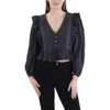 Mng Womens Embroidered Cotton Blouse In Grey