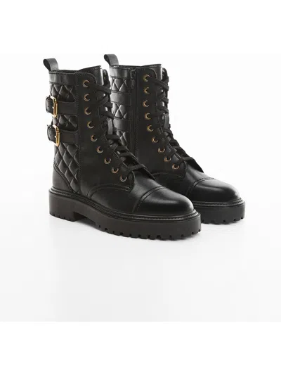 Mng Womens Faux Leather Combat & Lace-up Boots In Black