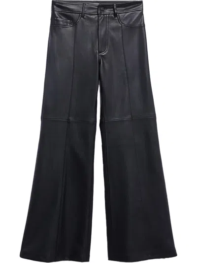 Mng Womens Faux Leather Mid Rise Wide Leg Pants In Black