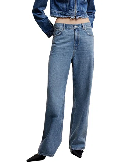 Mng Womens High Rise Medium Wash Wide Leg Jeans In Blue