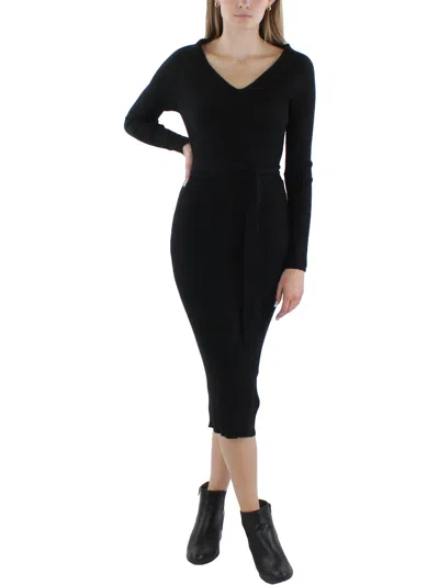 Mng Womens Midi Ribbed Bodycon Dress In Black