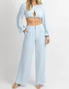Mni Los Angeles Open Front Pant Set In Light Blue In Blue