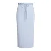 Mnk Atelier Women's Chained Detail Silk Blend Knitted Midi Pencil Skirt - Blue In Blue