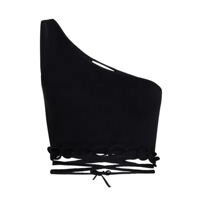 Mnk Atelier Women's Chained Detail Silk Blend Knitted One Shoulder Crop Top - Black