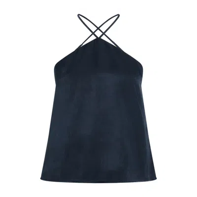 Mnk Atelier Women's Cross Strap Satin Camisole Top - Navy Blue