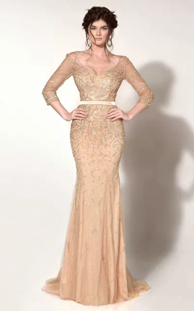 Mnm Couture 0767 Long Beaded Sequin Evening Formal Dress In Gold