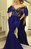 Mnm Couture 2363 Long Tiered Ruffle Formal Mermaid Dress In Blue