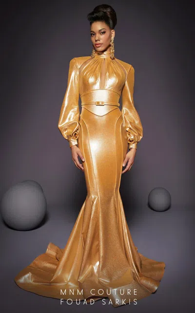 Mnm Couture 2474 Long Mermaid Formal Evening Dress In Gold