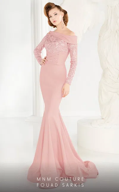 Mnm Couture 2578 Long Formal Mermaid Beaded Evening Dress In Pink