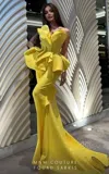 Mnm Couture 2647 Long Formal Ruffle Peplum Evening Dress In Yellow
