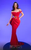 Mnm Couture 2650  Ruffled Peplum Long Formal Evening Dress In Red