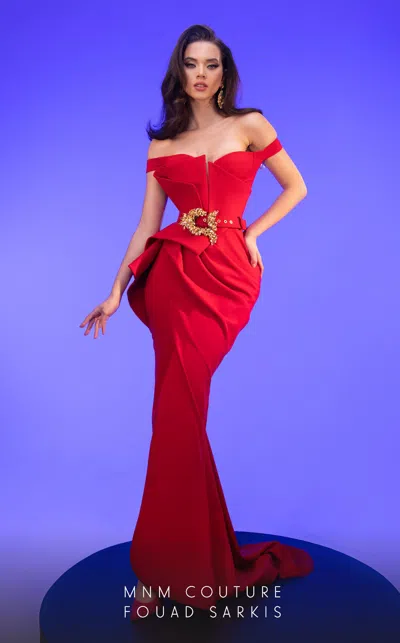 Mnm Couture 2650  Ruffled Peplum Long Formal Evening Dress In Red