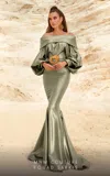 Mnm Couture 2752 Fitted Long Mermaid Metallic Formal Evening Dress In Green