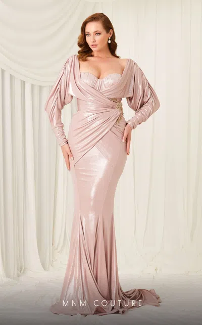 Mnm Couture 2756 Long Ruched Mermaid Formal Evening Dress In Pink