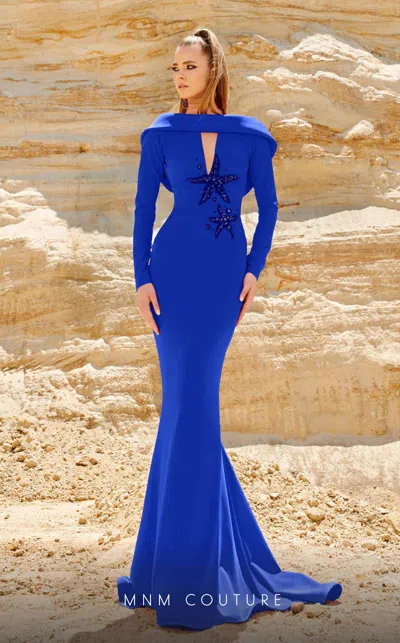 Mnm Couture 2768 Long Fitted Mermaid Evening Formal Dress In Blue