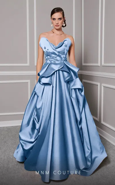 Mnm Couture 2786 A Line Long Formal Beaded Prom Dress In Blue
