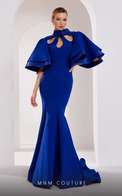 Mnm Couture 2798 Fitted Long Mermaid Tiered Formal Dress In Blue