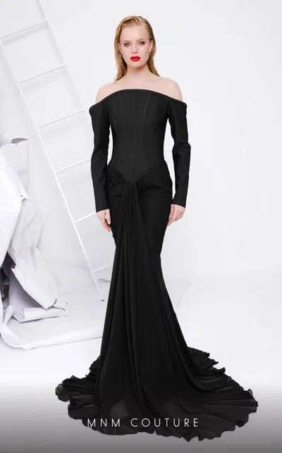 Mnm Couture B1112 Mermaid Long Formal Corset Evening Dress In Black