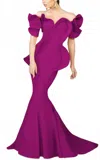 Mnm Couture Crepe Ruffle Gown In Cherry Magenta In Pink