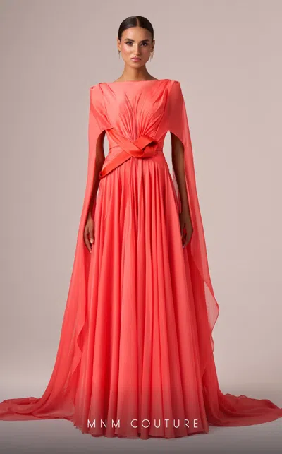 Mnm Couture E0061 A Line Long Formal Evening Dress In Orange